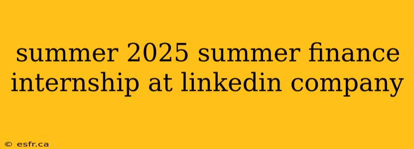 summer 2025 summer finance internship at linkedin company