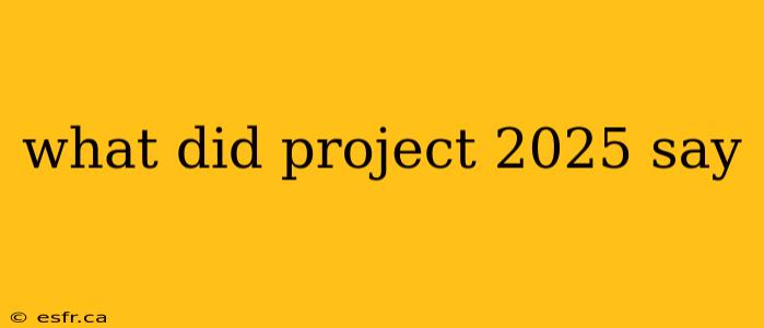 what did project 2025 say