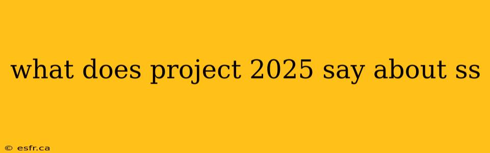 what does project 2025 say about ss